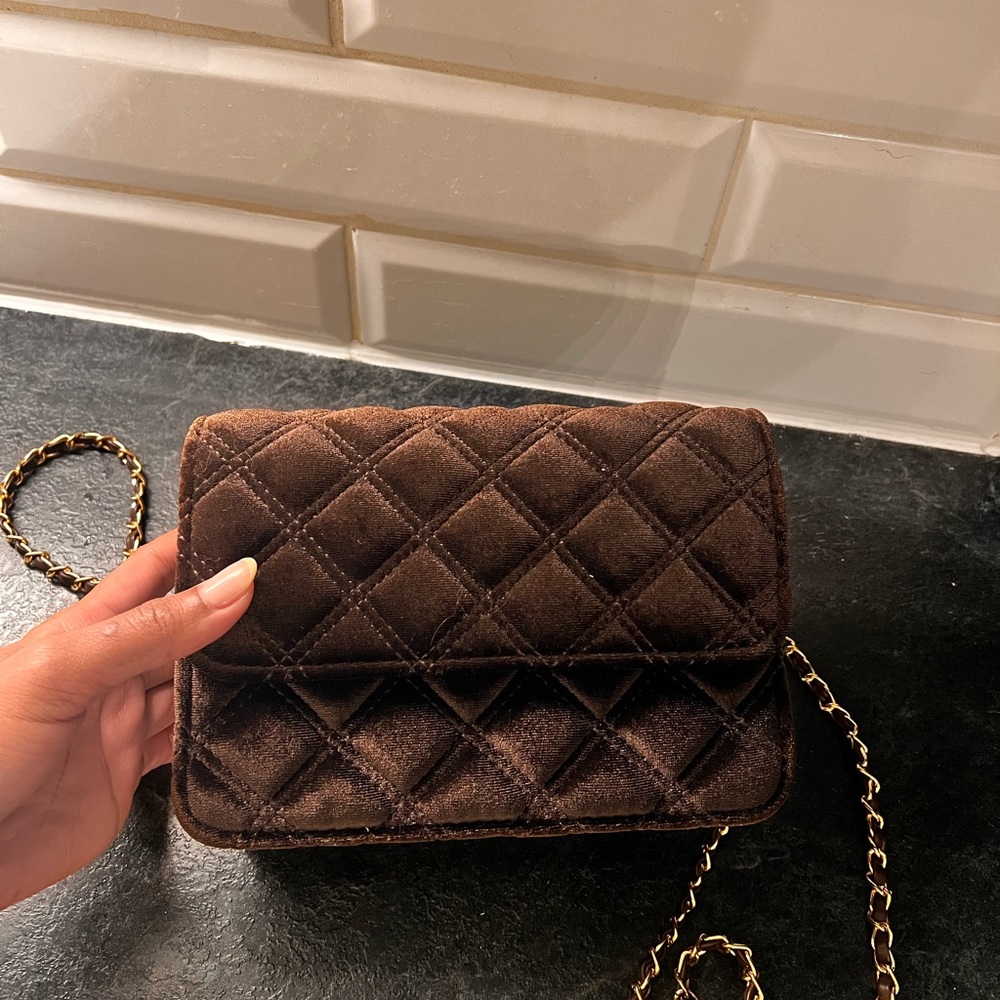 Elegant Brown Quilted Chain Bag